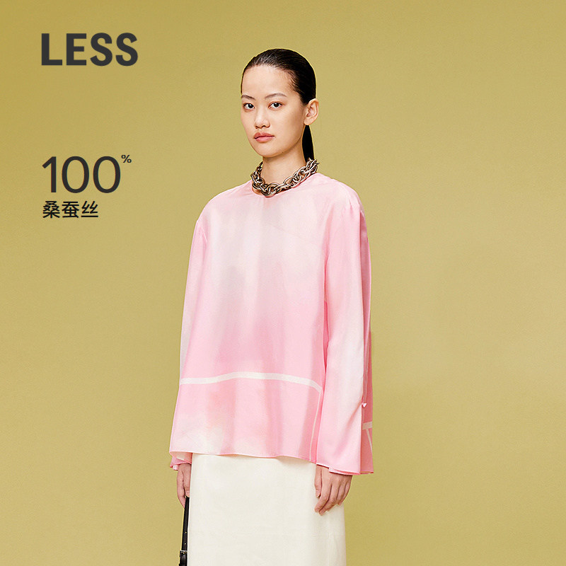 LESS桑蚕真丝马蹄莲印花套头衬衫图片