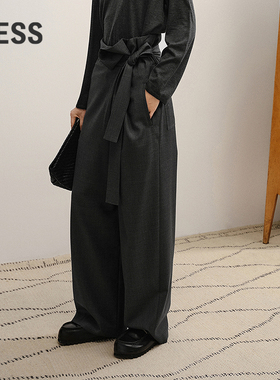 【商场同款】LESS2025年冬新款设计感高腰全羊毛休闲裤2P0E16050