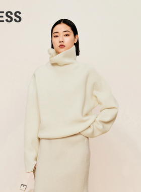 LESS冬季绵羊毛高领毛衣女简约纯色宽松长袖套头针织衫2OA311750