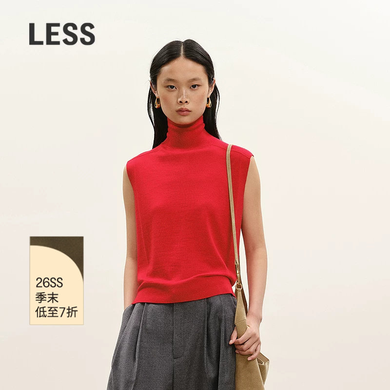【商场同款】LESS2026年春新款绵羊毛高领无袖针织衫2Q13