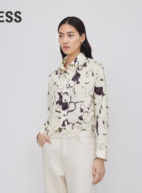 LESS春季时尚潮流棉质云龙纹印花经典版型宽松衬衫2O1214060