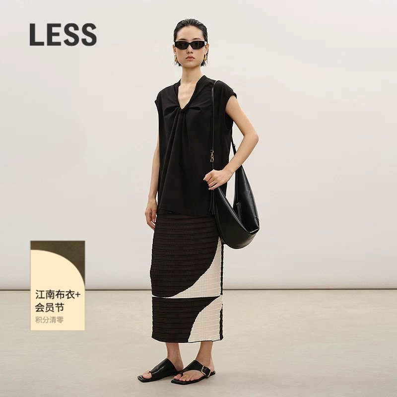 【商场同款/精工系列】LESS2026夏新款撞色立体褶半身裙2Q5D15600