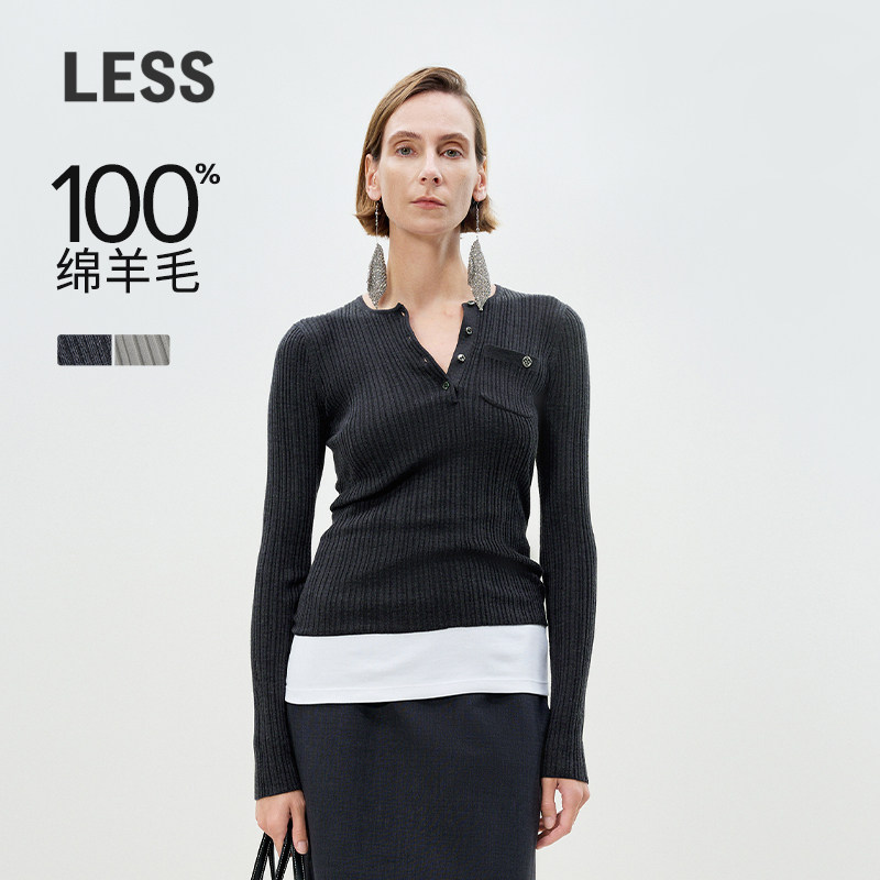 LESS修身显瘦绵羊毛针织衫女图片