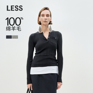 套装 针织衫 女含背心2P1321410 高支绵羊毛坑条亨利领修身 LESS春季
