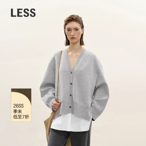 LESS假两件巴素兰羊毛针织开衫