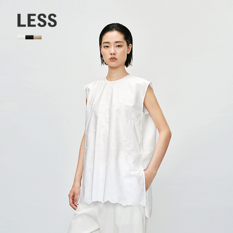 【商场同款】LESS2025夏新休闲印花无袖系带圆领衬衫女2P6