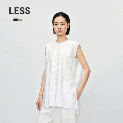 LESS休闲印花无袖系带圆领衬衫