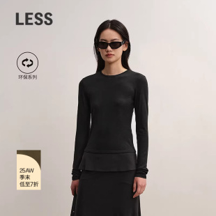 莱赛尔长袖 LESS2025秋新假两件拼接修身 T恤2P9116390 商场同款