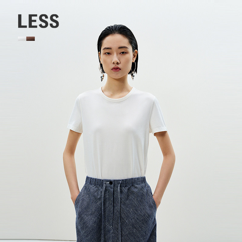 LESS夏通勤休闲基础上衣舒适棉质纯色圆领全棉T恤女2P5111