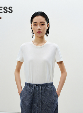 LESS夏通勤休闲基础上衣舒适棉质纯色圆领全棉T恤女2P5111310