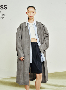 【LESSxSamuel】休闲风衣女通勤时髦棉麻简约长款外套女2O7910030