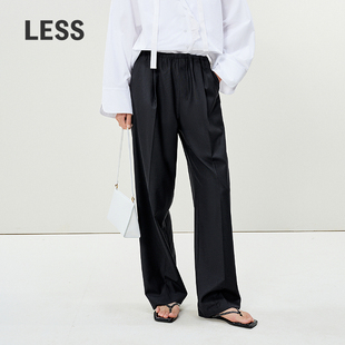 LESS春休闲通勤宽松含绵羊毛简约直筒松紧腰西装 女2P3E10010 裤