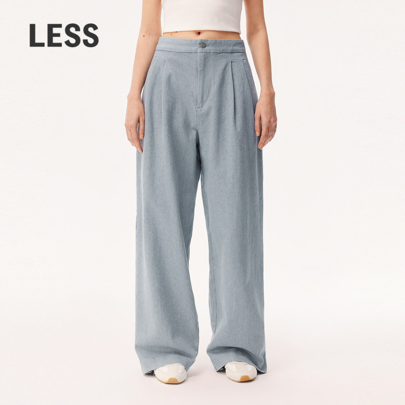LESS春高腰复古潮流水洗蓝慵懒松弛阔腿休闲垂感牛仔裤2O2E1