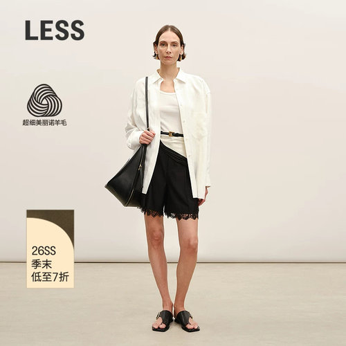 LESS蕾丝拼接直筒短裤