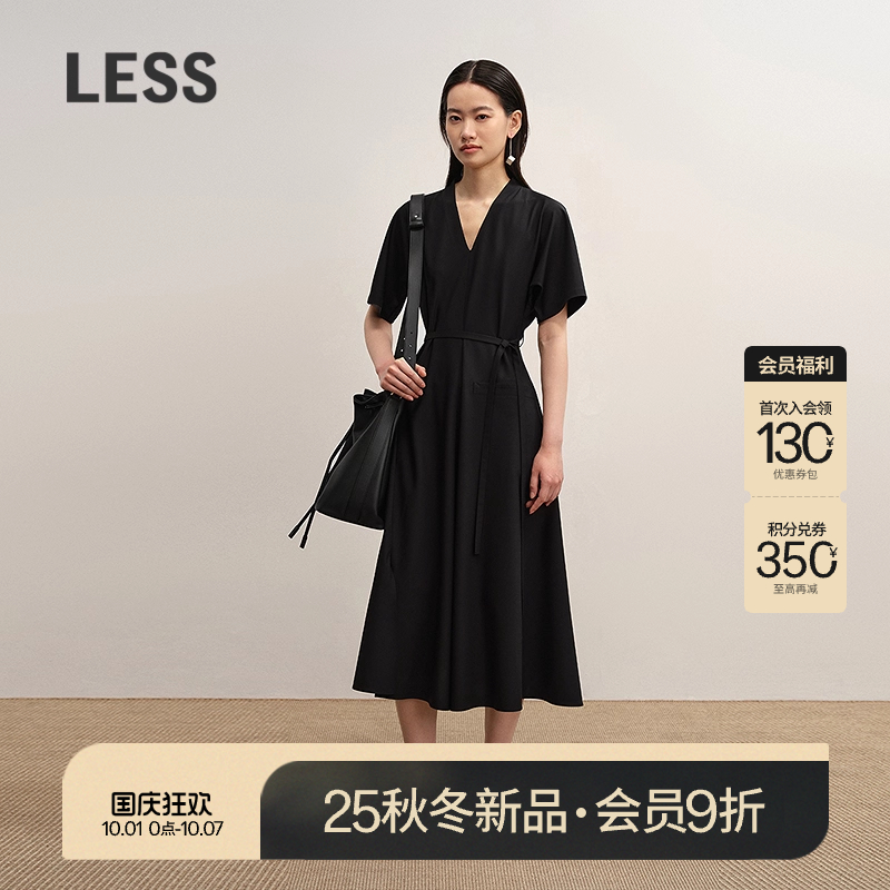 【商场同款】LESS2025年秋新绵羊毛气质收腰短袖连衣裙2P7G15130