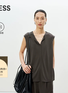 【0压系列】LESS夏接触凉感T恤女简约垂感V领无袖上衣2P5112290