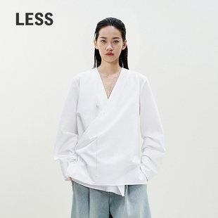 围裹设计感府绸衬衣2P1212940 女中式 LESS春季 蕾丝拼接假两件衬衫