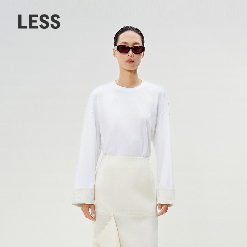 LESS长袖全棉拼接提花长袖T恤女图片