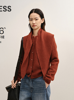 【商场同款/0压系列】LESS2025冬新款开襟羊绒衫含围巾2PA316890