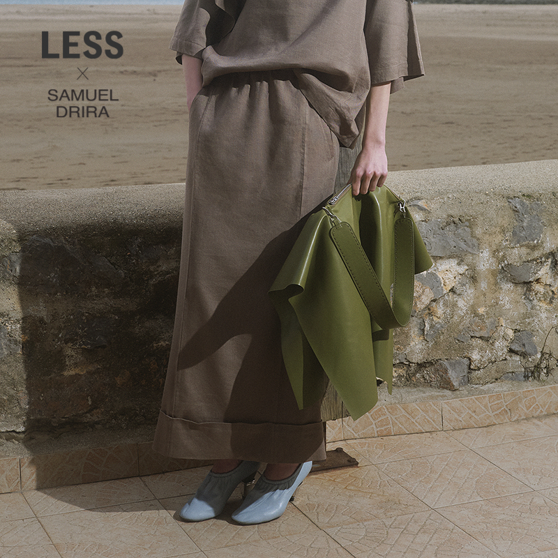 【SAMUEL系列】LESS春休闲纯色腰裙简约抽绳A字半身裙2P3D11780
