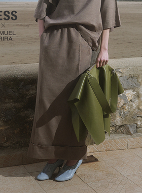 【SAMUEL系列】LESS春休闲纯色腰裙简约抽绳A字半身裙2P3D11780