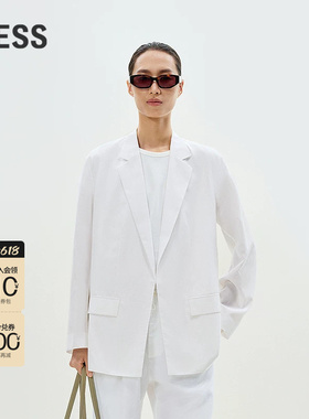 LESS白色西装女智性通勤感简约无扣直筒宽松薄西服外套2P4711460