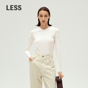 打底衫 T恤女白色休闲修身 LESS春圆领长袖 2O2113250 周迅同款