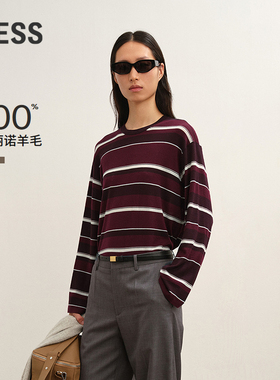 【商场同款】LESS2025冬新休闲套头长袖T恤条纹薄针织衫2PA314770