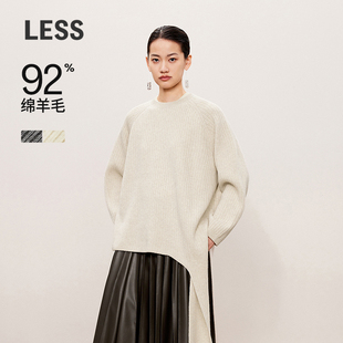 女不规则绵羊毛圆领坑条毛衣2O9310760 LESS春秋针织衫 0压系列