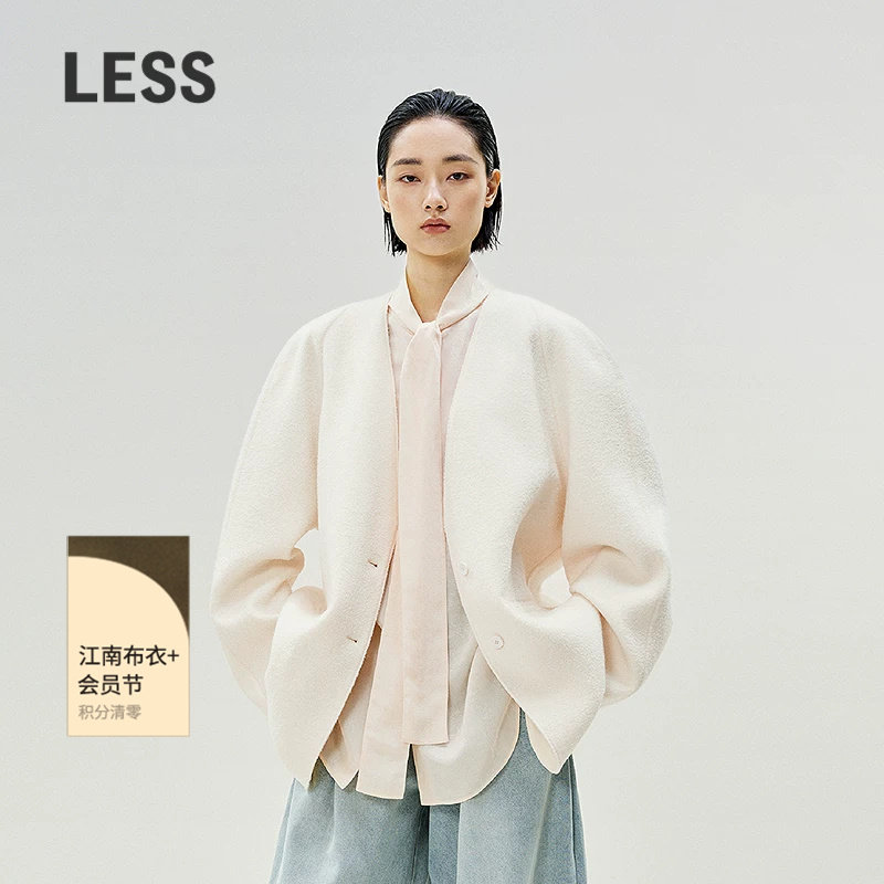 【精工系列】LESS春季无领薄款毛呢大衣女廓形宽松外套2P281