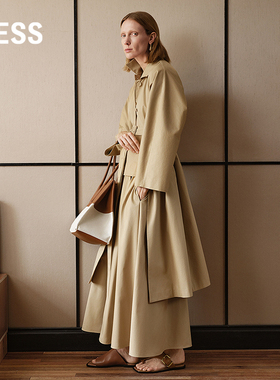 【商场同款】LESS2026春新款复古A型长绒棉中长款风衣女2Q1916840