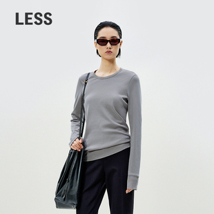 打底衫 圆领修身 2P1112770 口T恤女通勤正肩长袖 LESS春全棉加宽袖