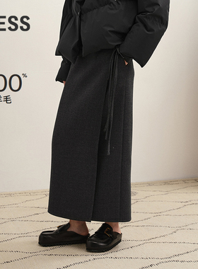 【商场同款】LESS2025冬新款通勤系带全羊毛长款半身裙2P0D15070