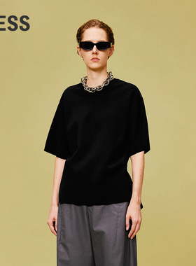 LESS春休闲简约气质设计感前短后长质感短袖套头针织衫2O3310990