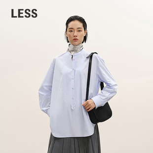 【商场同款】LESS2026春新款立领宽松长绒棉套头衬衫女2Q2214350