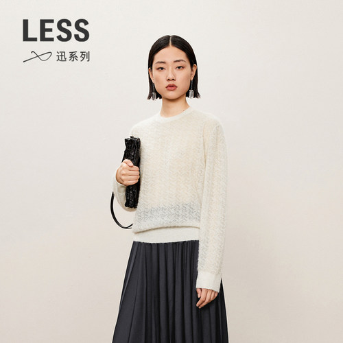 LESS马海毛套头针织衫女圆领提花