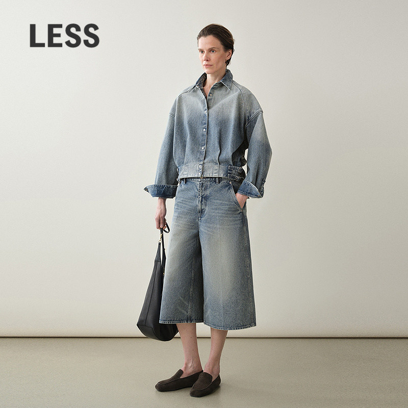 【商场同款】LESS2026秋新款全棉工装腰带牛仔七分裙裤2Q8E16720