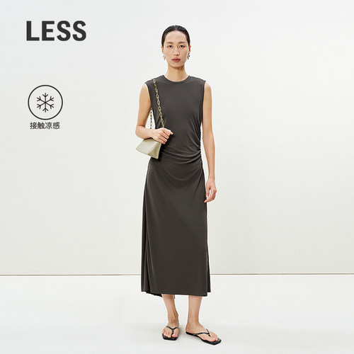 LESS夏季通勤无袖连衣裙接触凉感