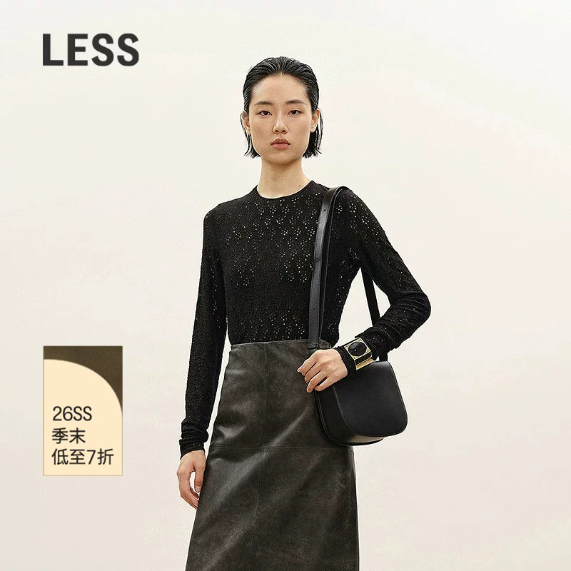 LESS镂空蕾丝长袖打底T恤图片