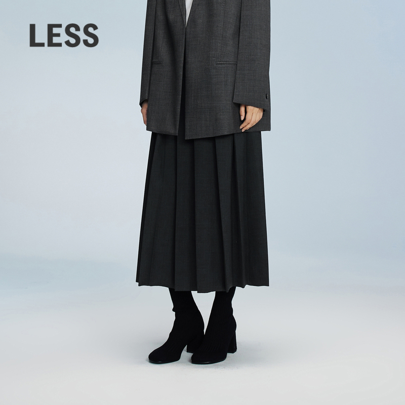 LESS复古休闲A字工字褶长款半身裙2O9D11160