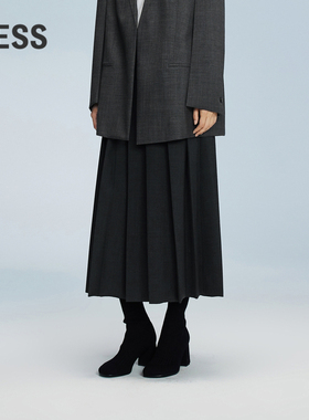 LESS复古休闲A字工字褶长款半身裙2O9D11160