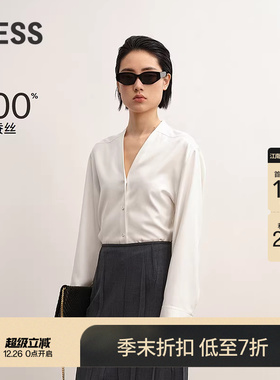 【商场同款】LESS2025年秋新款桑蚕丝气质V领长袖衬衫女2P9218460