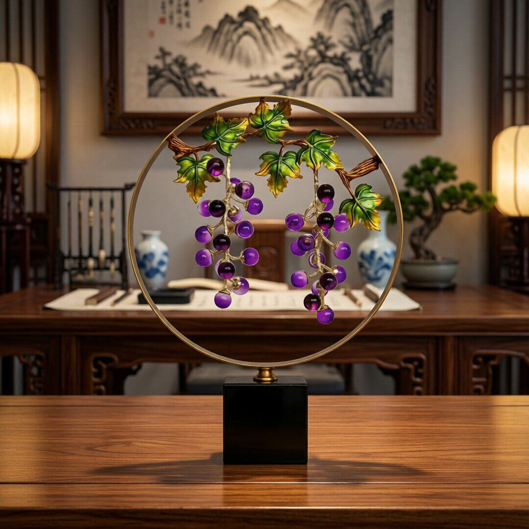 珐琅彩紫水晶葡萄玄关摆件客厅酒柜电视柜轻奢高档招财鹿家居装饰