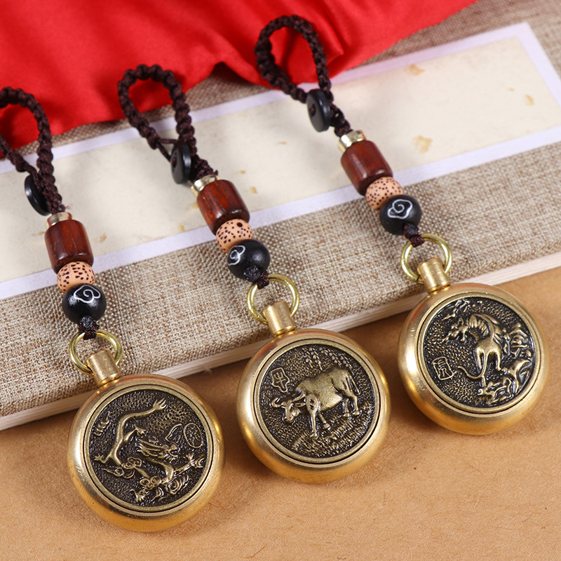 纯黄铜十二生肖钥匙扣挂件男女转钱手把件12生肖吊坠汽车钥匙挂饰