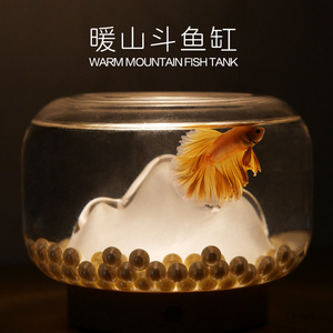创意斗鱼缸桌面缸雪山造型小夜灯