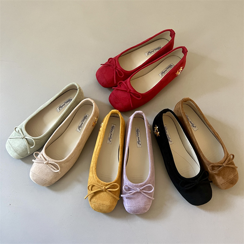 甜美风内增高浅口单鞋女刺绣设计蝴蝶结芭蕾舞鞋软底一脚蹬奶奶鞋