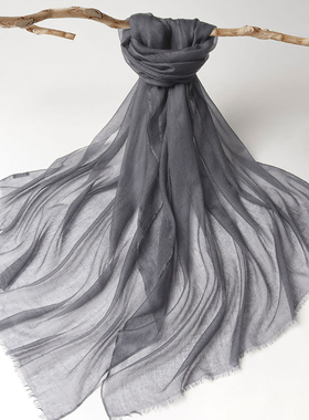 内蒙古纯羊绒戒指绒围巾300支超薄羊绒披肩围巾两用纯色水溶工艺