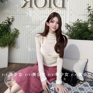 純欲天花板韓式 顯胸打底高領微透收腰顯瘦上衣 TiTi美少女