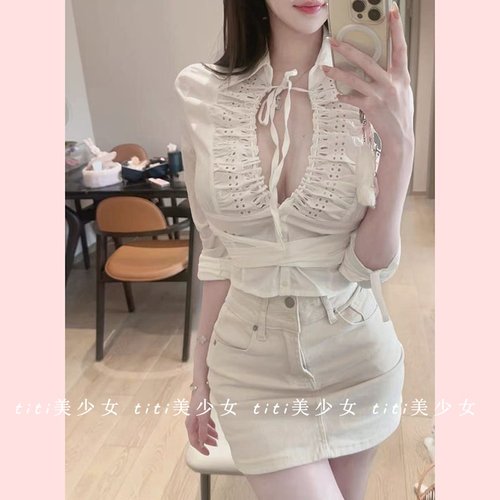 纯欲风法式绣花镂空衬衫上衣