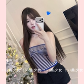 TiTi美少女 纯欲性感条纹无袖 抹胸背心女春季 裹胸短款 露肩上衣